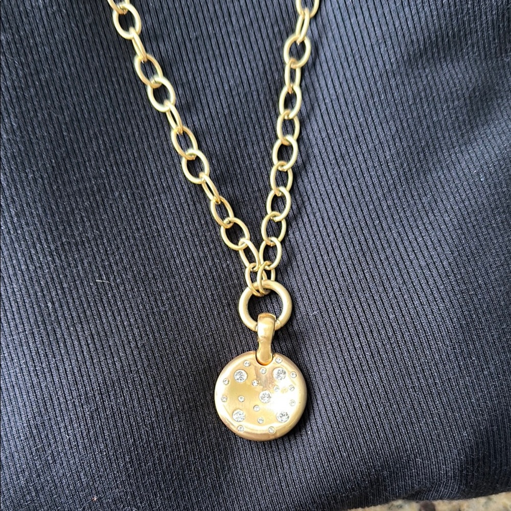 Brighton Gold Tone Disc Pendant Necklace with Clear Crystals